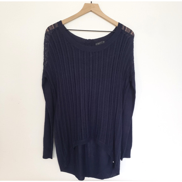 Dunes Womens SIZE 10 Navy Long Sleeves Knit Sweater Blouse Top Tunic Hi Lo Artsy - Picture 5 of 15